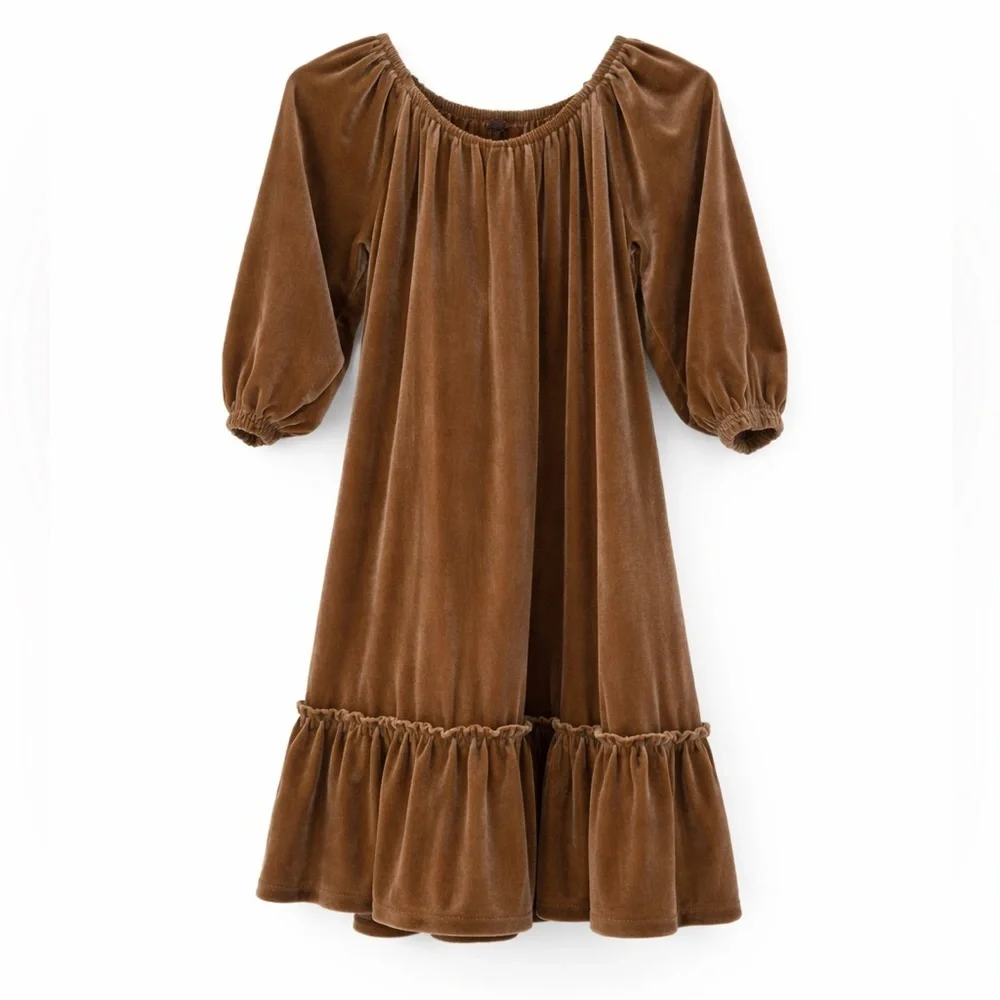 Old Navy Girls Brown Velvet Dress Size 5T Long Sleeve Peasant Dress Fall Holiday